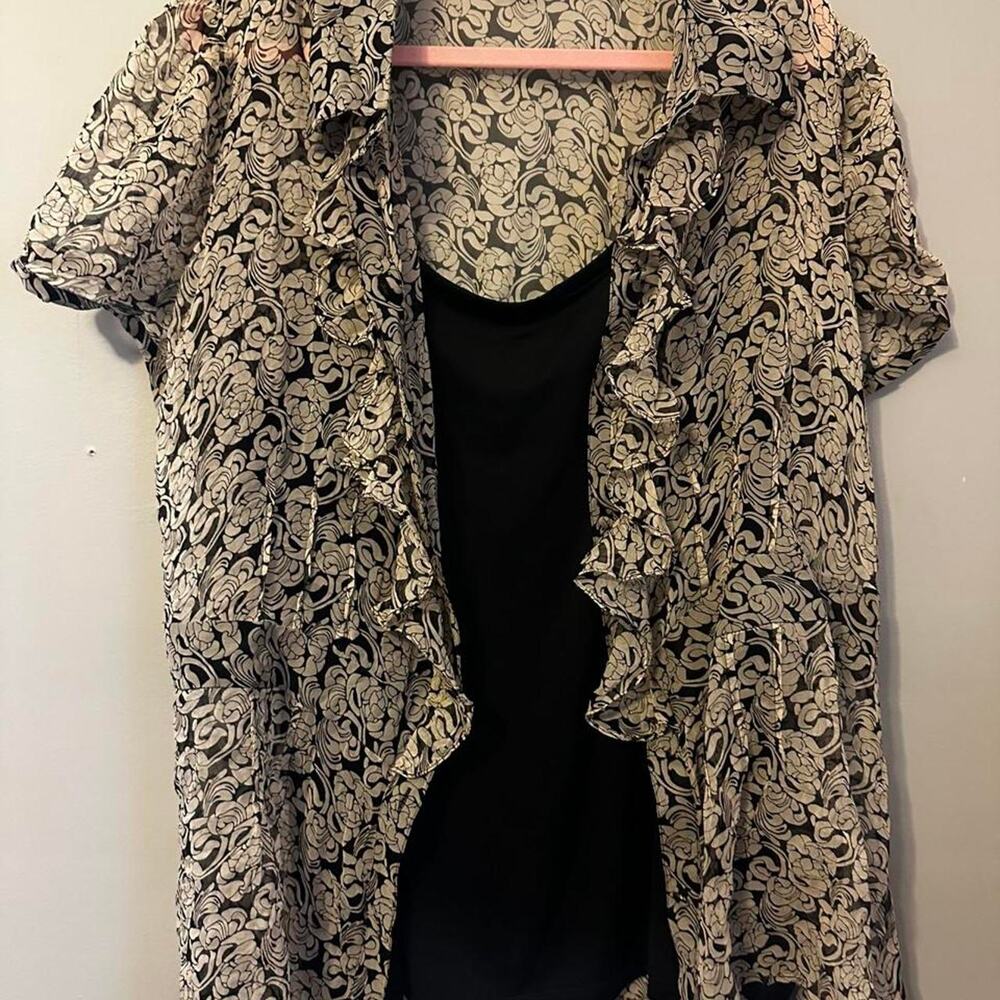 Alfani 100% Silk 2 Piece Set Womens 20W Black Cream Floral Jacket Brocade Rose